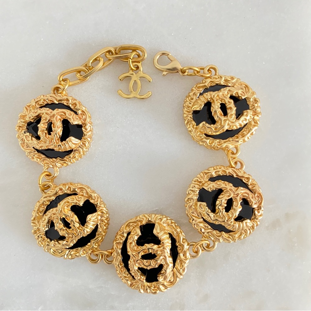 Gold and Black CC Bracelet
